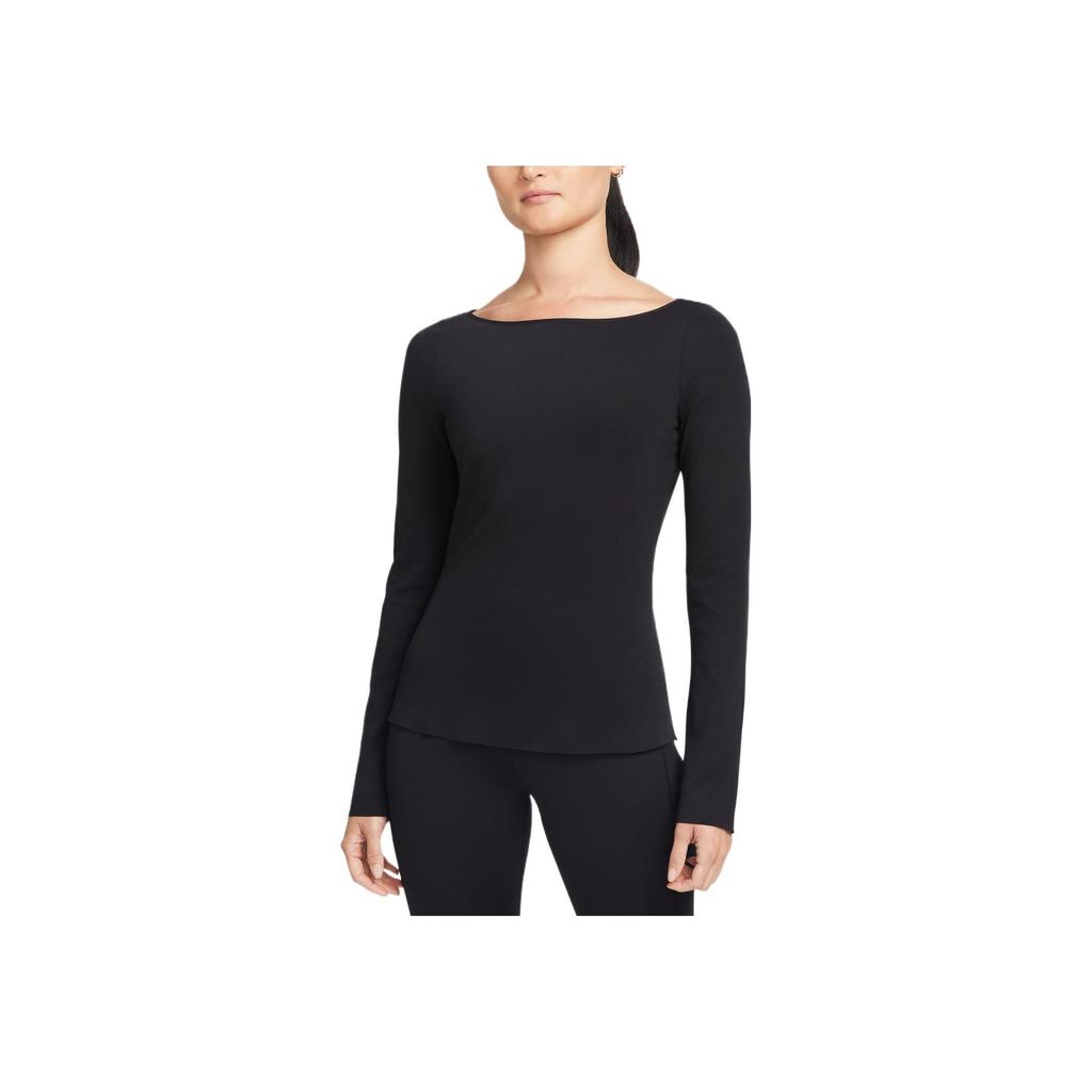 Nike Solid Color Off-The-Shoulder Fitted Long Sleeve Workout Top Women Tops Black DQ6035-010