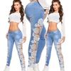 Fashion Lace Floral Crochet Hollow-Out Jeans Women Elegant Sexy Denim Pencil Skinny Jeans Woman Plus Size