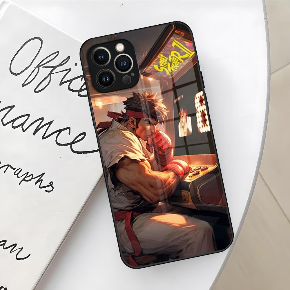 Игровой чехол для телефона S-Street F-Fighter для Iphone 16 15 14 12 11 13 Pro Max Mini X Xr Xs Se 8 Puls Стеклянная крышка