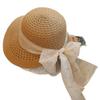 French hollow sweet bow streamer straw hat women spring and summer vacation elegant travel sunshade bucket hat
