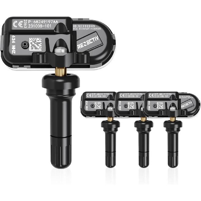 TPMS Sensor 4Pack, 433Mhz Tire Pressure Monitor Sensors Compatible With 2014- RAM 1500 2500 3500 4500 5500 Jeep Chreokee Replace OE#68249197AA
