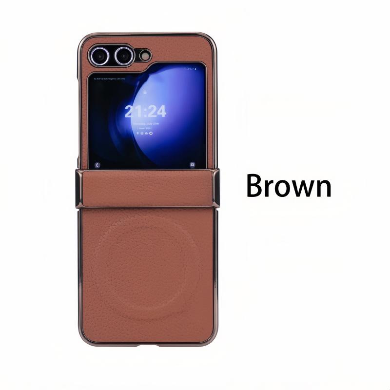 Премиальный магнитный чехол с текстурой кожи личи для Samsung Z-Flip7 и Z-Flip6 - Защита от падений, складной