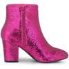 Allegra K Women's Round Toe Sequin Block Heel Ankle Boots, Hot Pink, Size 24.5cm