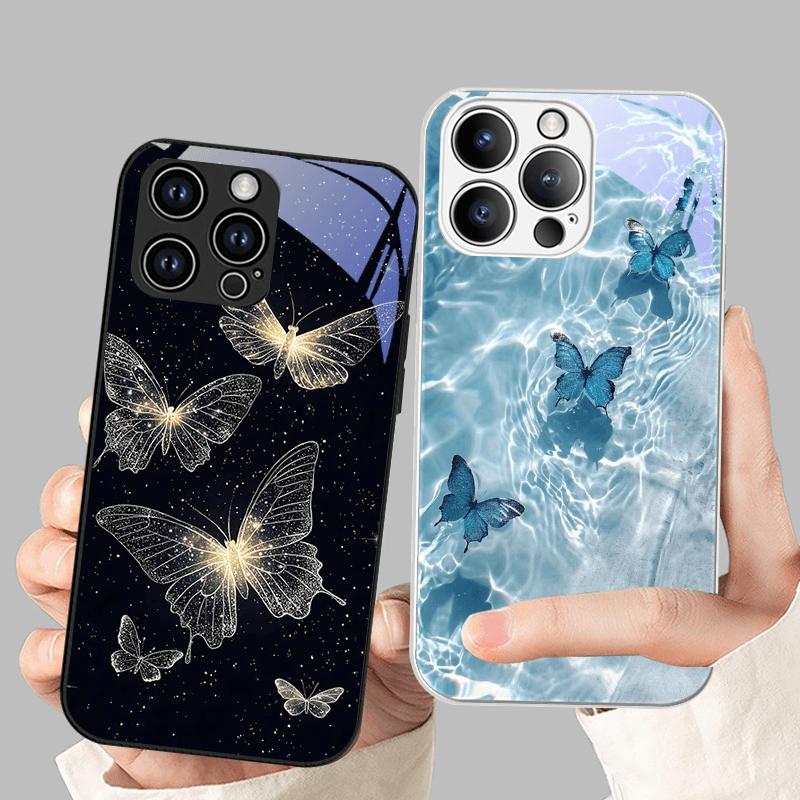 Роскошное закаленное стекло для чехла iPhone 16e iPhone16 Plus Жесткая ПК-стеклянная крышка для телефона для iPhone 14 15 11 Pro Max 12 13 Mini Бампер