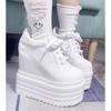 Genuine Leather 14CM 16CM Autumn Chunky Sneakers Wedge Platform Lace Breathable Heels Hollow Shoes Vulcanized Spring Women Shoes