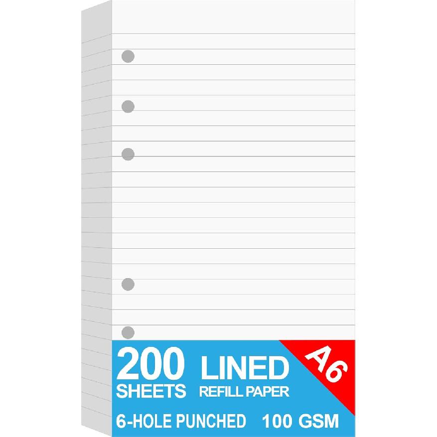 200 листов A6 в линейку для ежедневника Filofax Personal, Белые, 100 г/м², С перфорацией на 6 отверстий, 3,75 x 6,75 дюйма
