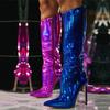 Модные Liyke Сексуальные Подиумные Зеркальные Лакированные Женские Сапоги до Колена Осенне-Зимняя Обувь Острый Носок Молния Шпилька Длинные Botas Mujer