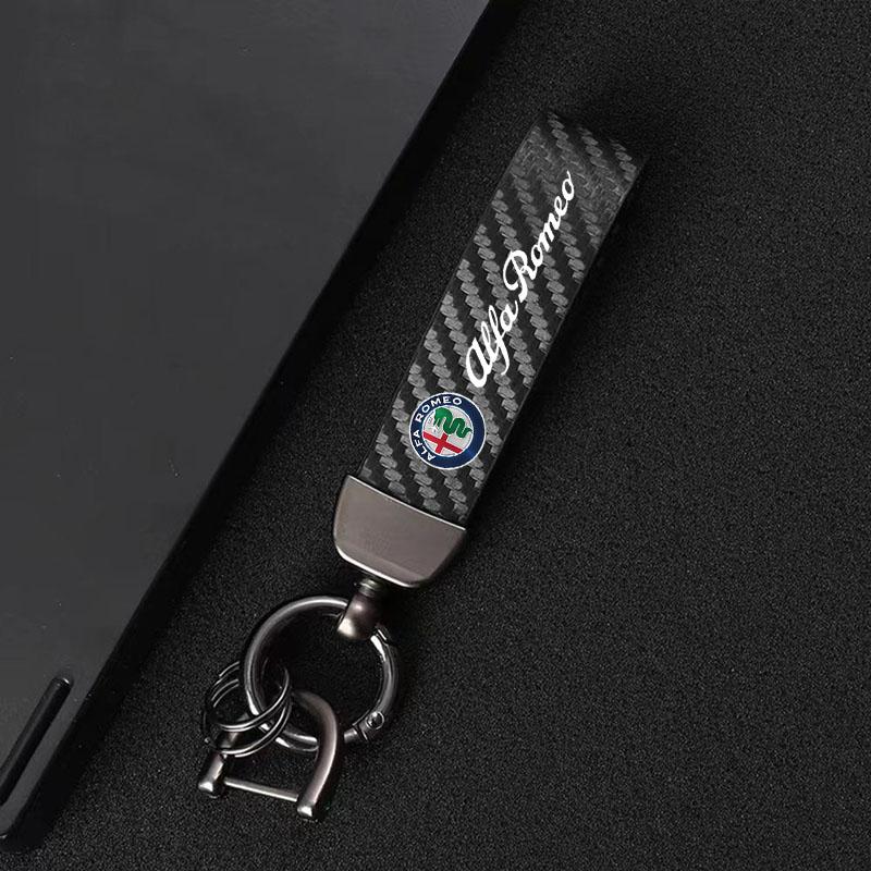 YYCE3 Car Key Chain Carbon Fiber Keychain Key Buckle Key Ring Gift For Alfa Romeo giulia stelvio giulietta 159 147 156 166 Accessories