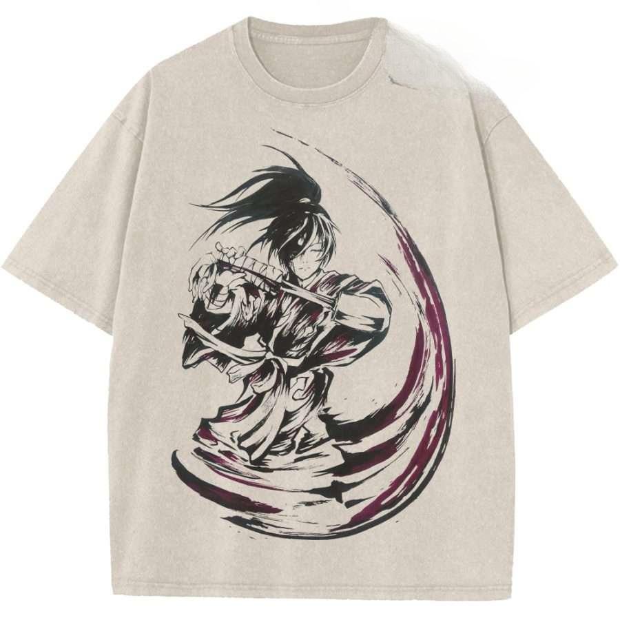 Dororo Hyakkimaru Printed Tee Men Women Retro Washed T-shirts Oversized Cotton T Shirt Short Sleeve Clothing Harajuku Tshirt