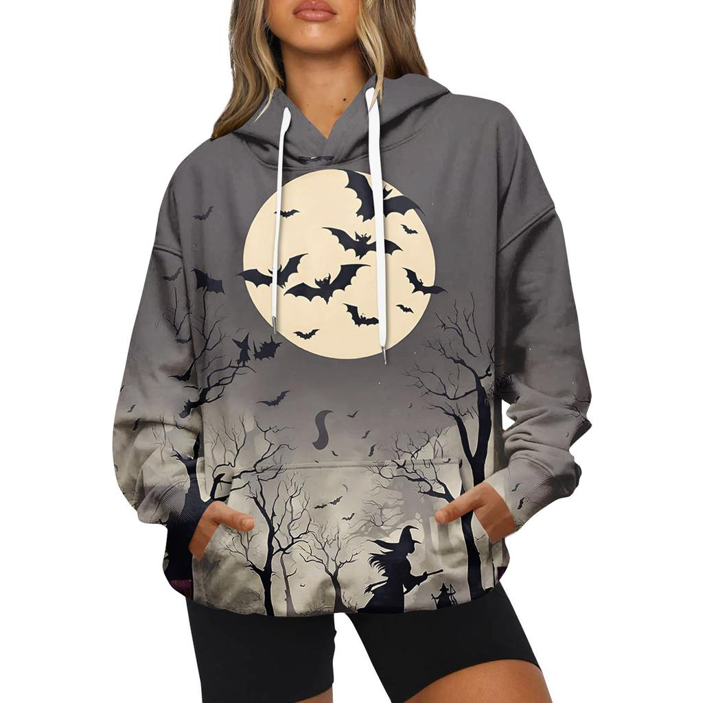 Женская модная повседневная толстовка с капюшоном и принтом на Хэллоуин с длинными рукавами