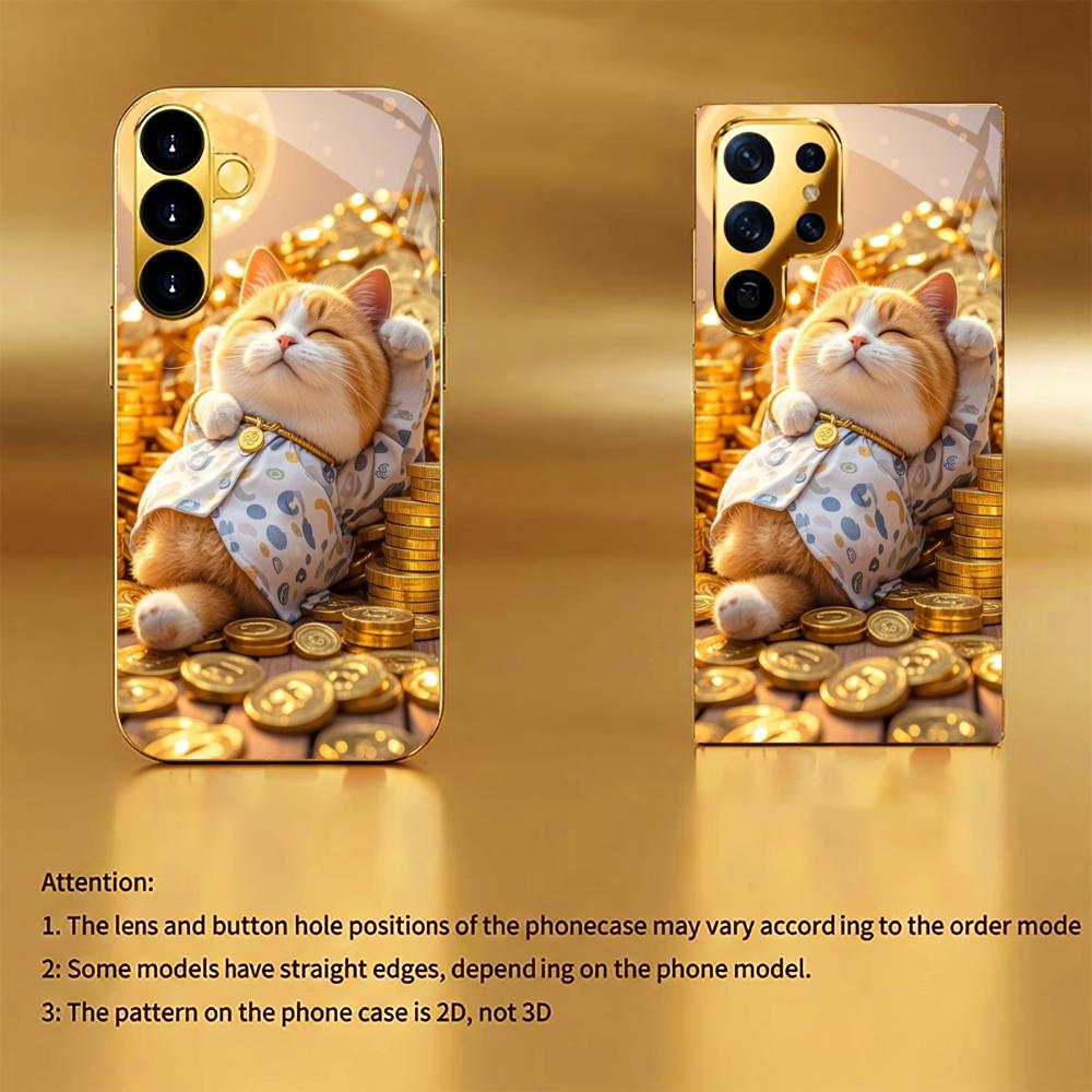 Treasure Luxury kitty Высококачественный чехол для телефона Электроокрашенный стеклянный чехол для телефона для Samsung Galaxy S26 S25 S24 S23 S22 S21 FE, Ultra, Plus