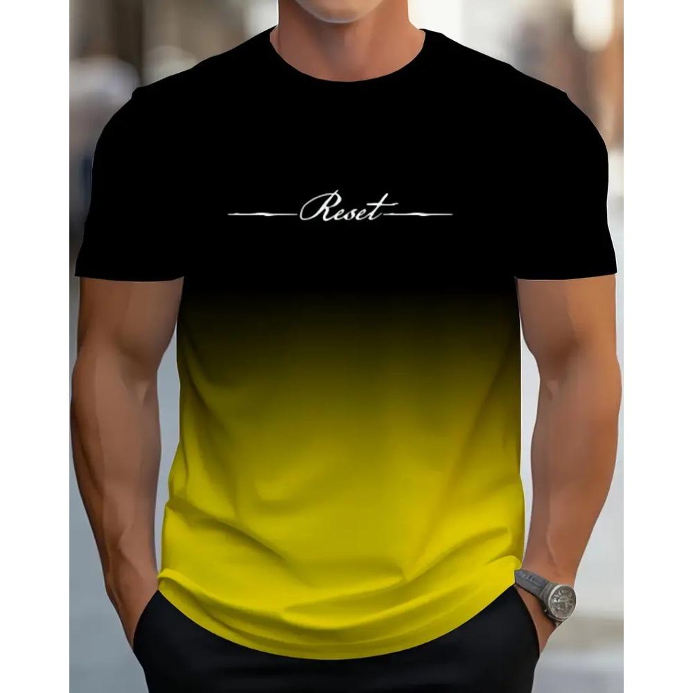 Men Short-Sleeved Letter Gradient Print Fashion Creative Summer Outdoor Sports T-Shirt Breathable And Comfortable 2024 New Model