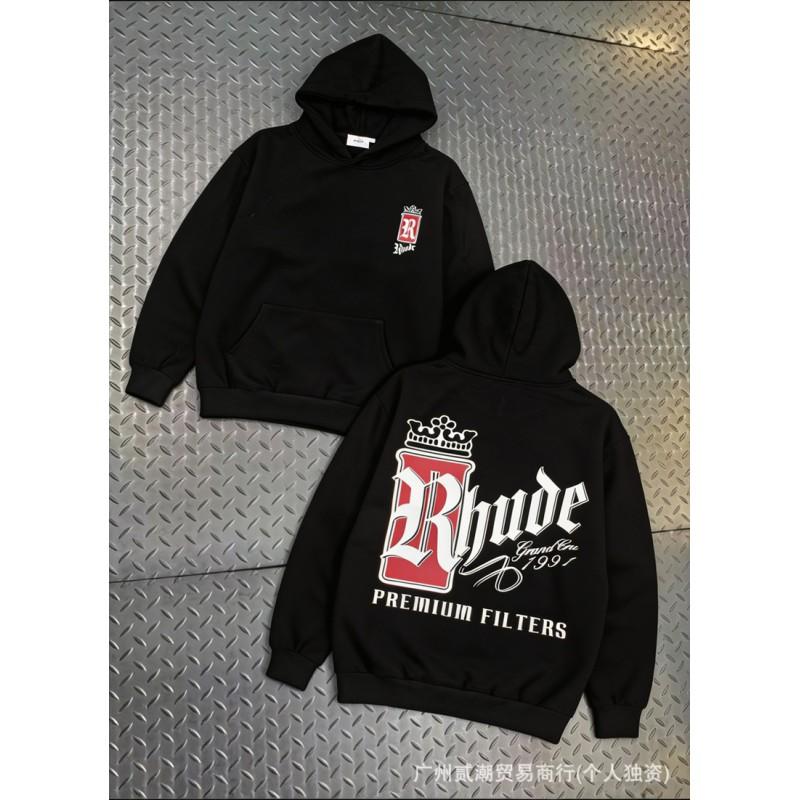 26SS American Streetwear RHUDE Racing Graphic Print Hoodie Couple Loose Fit Pullover
