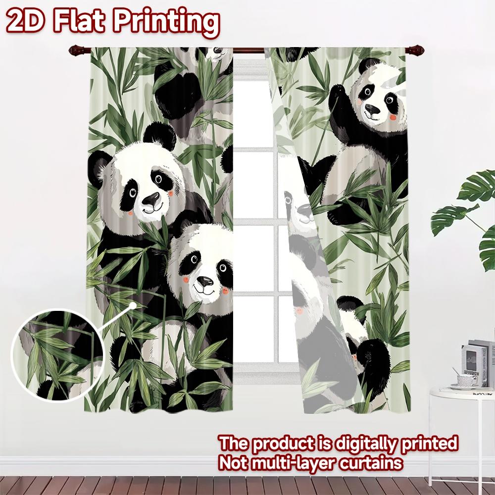 2D flat printing 2pcs Curtain Window Curtains Pandas Eating Bamboo Digital Printed Polyester Drapes All Season Party & Holiday