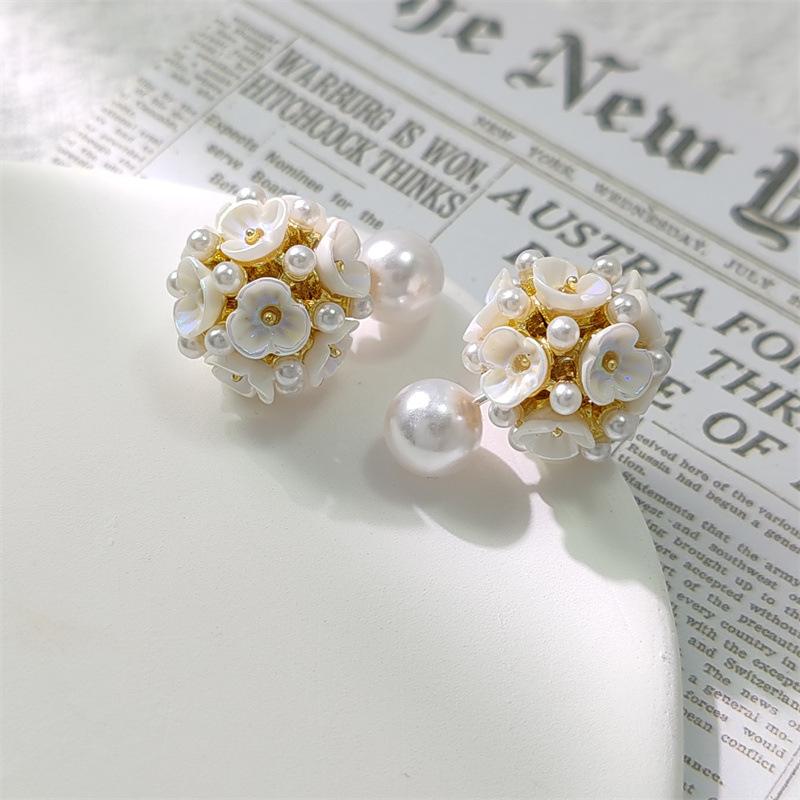 Элегантные серьги с искусственным жемчугом для женщин, двусторонние серьги-пусеты из белого перламутра, изысканные украшения для ушей для вечеринки, банкета