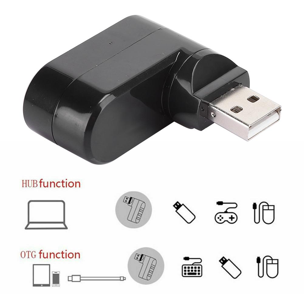 Док-станция 3-портовый концентратор USB2.0 Разветвитель Компьютерный аксессуар Вращающийся Тонкий Легкий ЧерныйЧерный