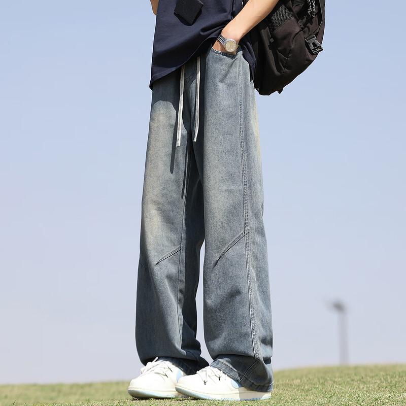 Мужские американские ретро джинсы с эластичной талией, свободные, с широкими штанинами
