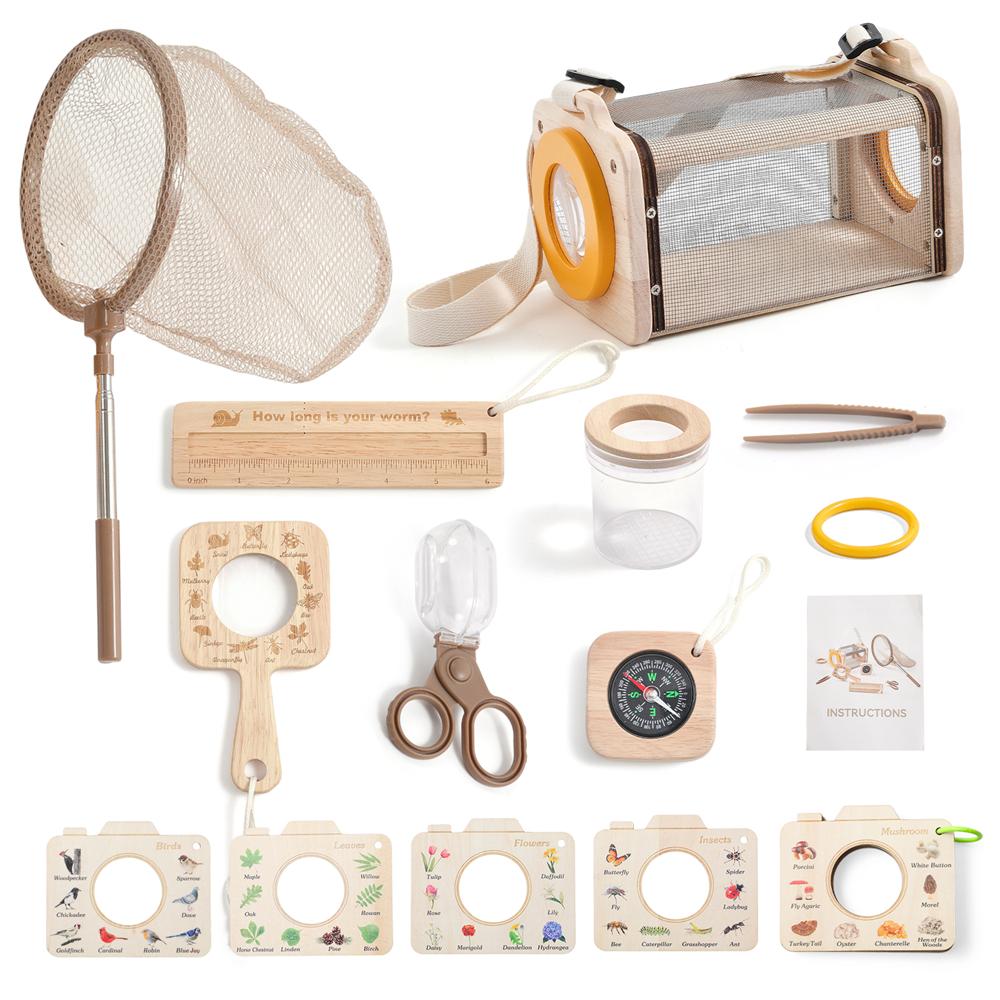 Детский набор для юного исследователя для улицы, Детские развивающие игрушки Монтессори, Коробка для наблюдения за насекомыми и растениями, Вьювер, Сачок для ловли, Подарочный набор
