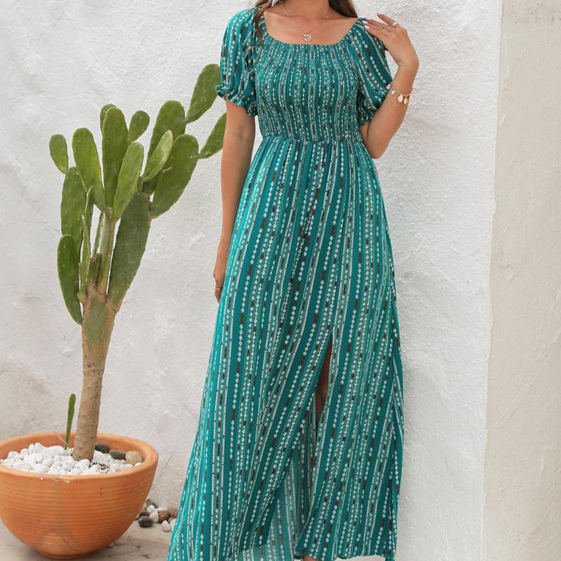 GMXIA Весна-лето Вертикальные полосатые платья с разрезом на талии Одно плечо Короткий рукав Повседневные праздничные платья