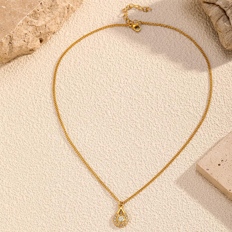 316L Stainless Steel Necklace Luxury Premium Sweater Chain Diamond Inlaid Water Drop Pendant Clavicle Chain Titanium Steel Jewelry