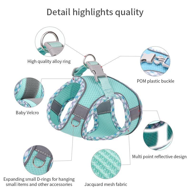 Комплект поводков для домашних животных, мягкий регулируемый дышащий сетчатый поводок без тяги и жилетный ремень для щенков, маленьких, средних собак и кошек