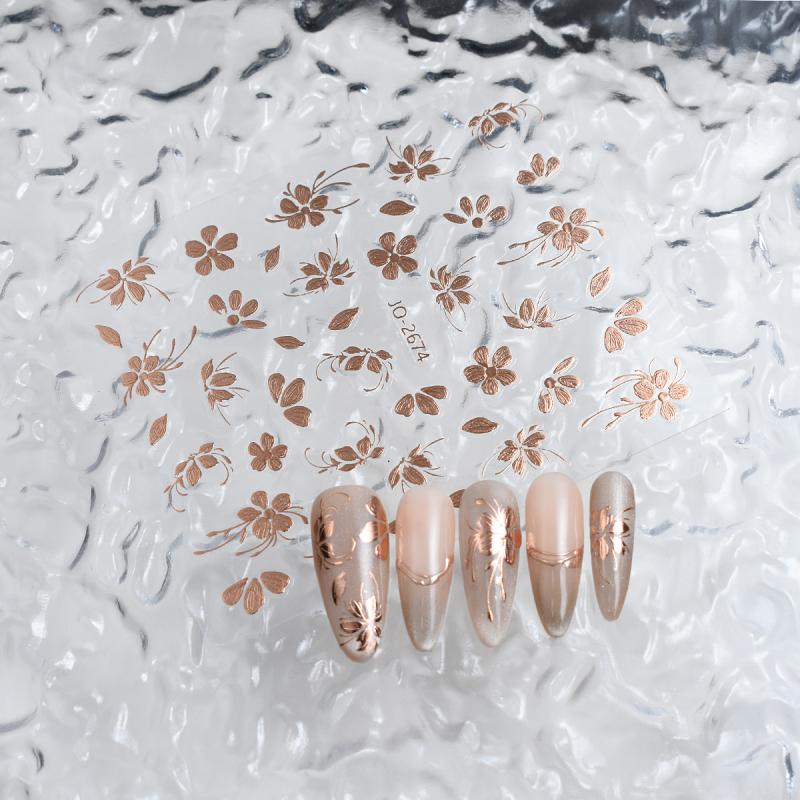 3D Рельефные Цветы Наклейка для Ногтей Золотые Лепестки Цветов Клейкие Наклейки Золотой Цветочный Слайдер Для Нейл-Арта Клейкое Украшение
