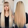 BLONDE UNICORN Long Blonde Straight Synthetic Wigs with Bangs Wavey Daily Party Cosplay Wigs for Women Heat Resistant Fiber Hair
