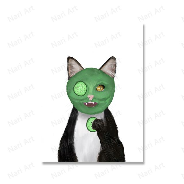 Интересный кот в спа-салоне в ванной комнате с принтом маски и плакатом, настенным искусством, холстом для любителей животных