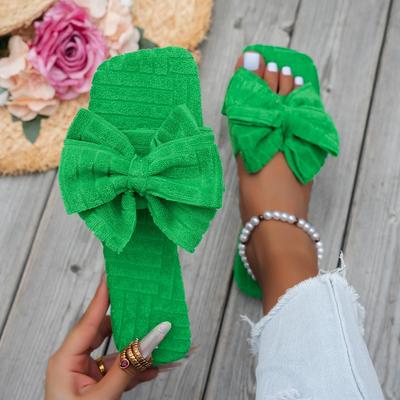 Модные женские тапочки с бантом, повседневные бесшумные сандалии, трендовые шлепанцы, комнатные туфли для женщин, легкие нескользящие тапочки для дома, женские домашние шлепанцы