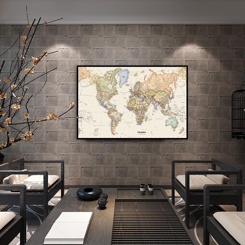 The World Political Map Retro Non-woven Canvas Painting Wall Art Poster Classroom Home Decor Children School Supplies