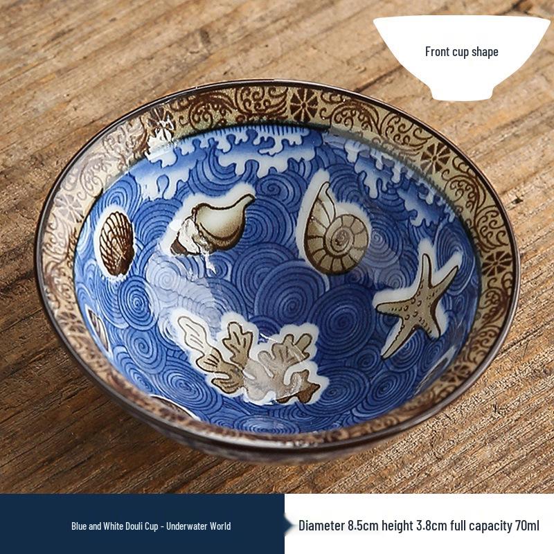 Двухцветная сине-белая фарфоровая чашка доули - Керамическая чашка мастера кунг-фу, Японская дегустационная чаша, Одинарная чайная чашка.