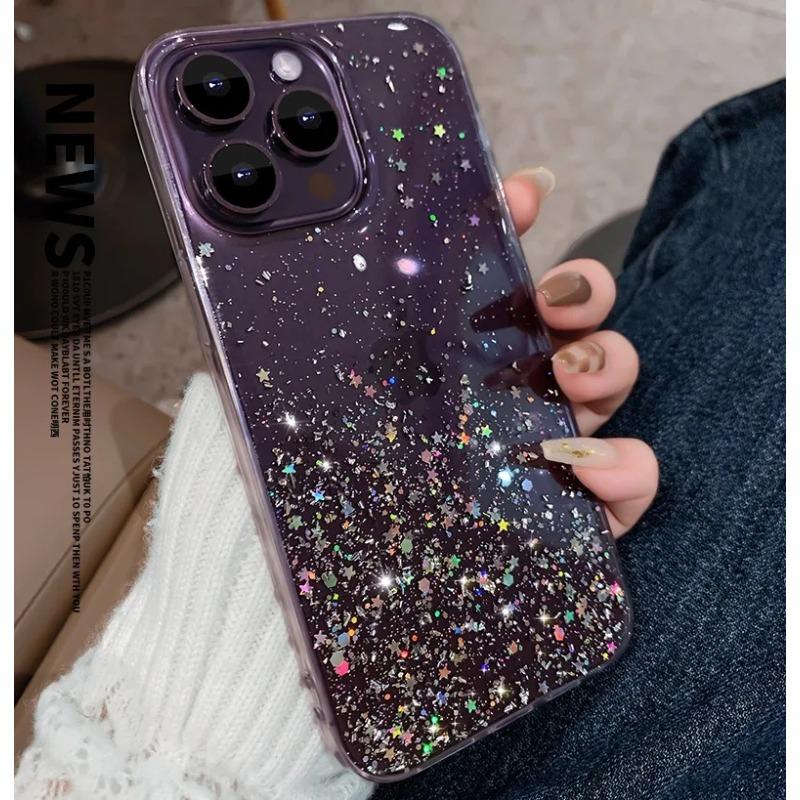 Роскошный Фиолетовый Чехол для Телефона со Стразами и Блестками для Iphone 16 Pro Max 15 14 13 12 11 Xr Xs 7 8 Plus Модный Ударопрочный Мягкий Чехол