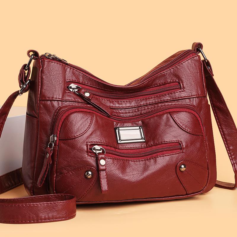 Сумка-мессенджер для женщин среднего и пожилого возраста, женская однотонная сумка из мягкой кожи с несколькими карманами