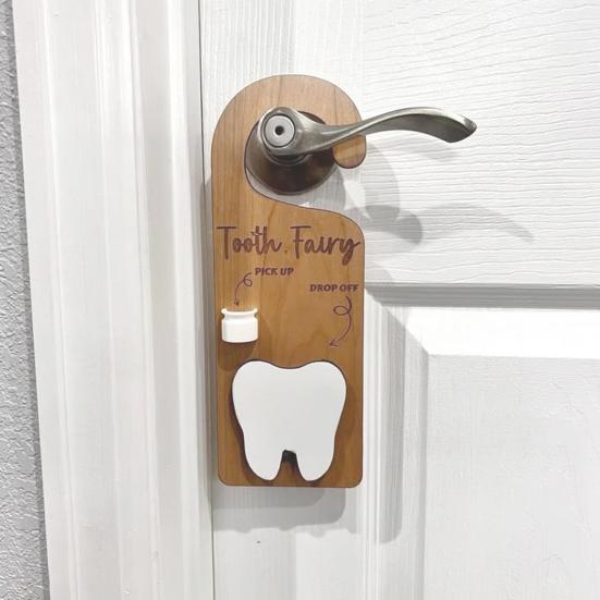 1/2Pcs Wooden Tooth Pattern Door Hanging Decoration Natural Wood Teeth