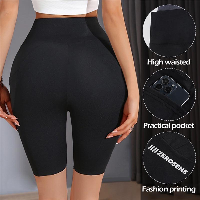 Women's Yoga Pants High Waist Fitness Fifth Pants Ladies Pocket Sport Leggings