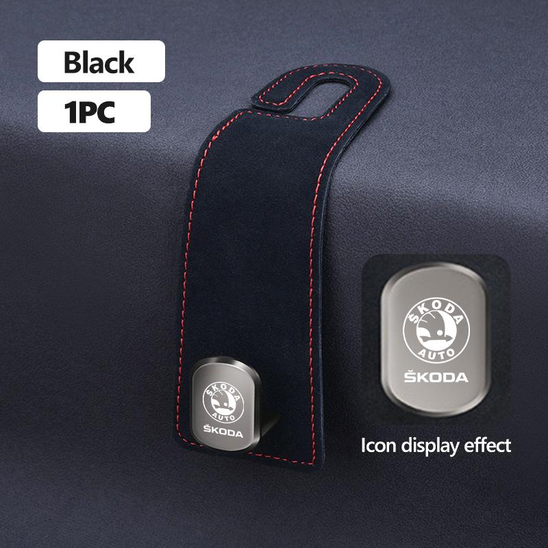 AAAJE1 For Skoda Alloy Suede Car Seat Headrest Hook Auto Back Seat Organizer Accessories Kodiaq Fabia Kamiq Karoq Octavia 2 3 Rapid
