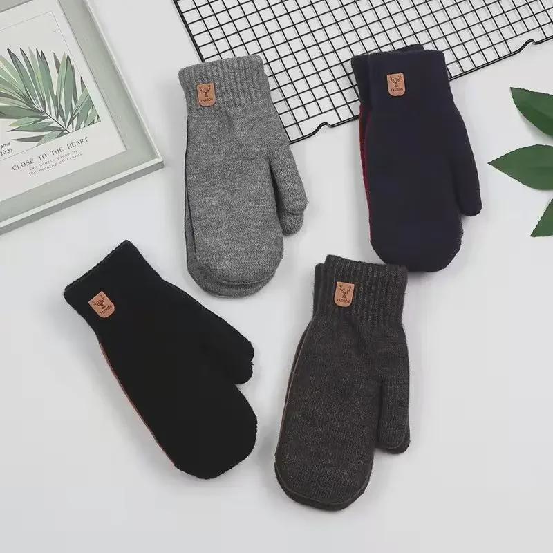 Мужские теплые зимние перчатки из бархата и хлопка для езды на велосипеде. Ветрозащитный, утолщенный шерстяной трикотаж. Корейский стиль. Сумка в комплекте.