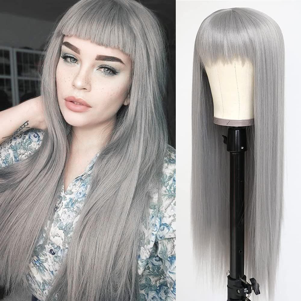 Best-selling 26-inch synthetic wig for long straight hair for cosplay, Halloween everyday wig, high-temperature hairpiece