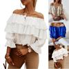 Women's Casual Elastic Shoulder Straps Pleated Torticol Ruffled Sleeve Shirt