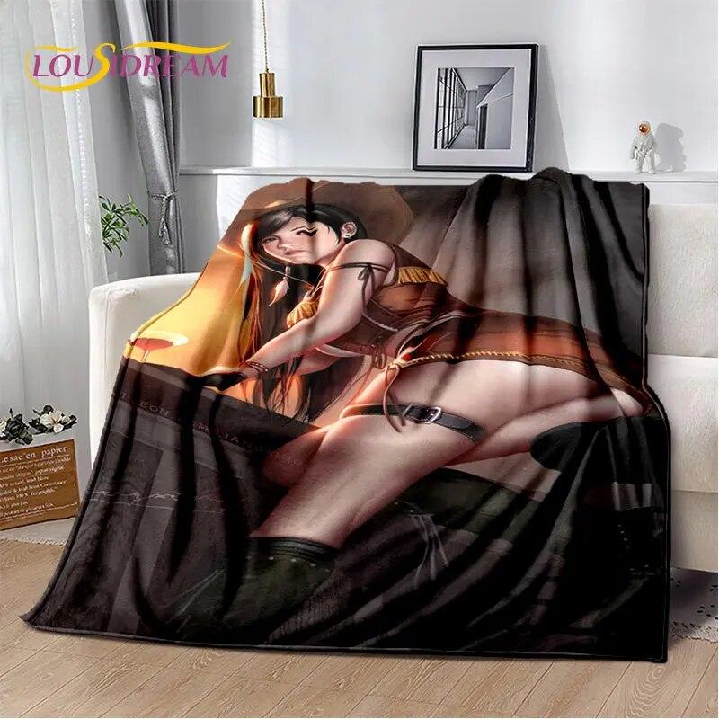 Sexy Girl Lace Tifa Aerith Anime Soft Plush Blanket,Flannel Blanket Throw Blanket for Living Room Bedroom Bed Sofa Picnic Cover