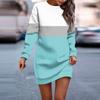 Women's Round Neck Striped Patchwork Printed Long Sleeve Hip Dress Sweatshirt Dresses