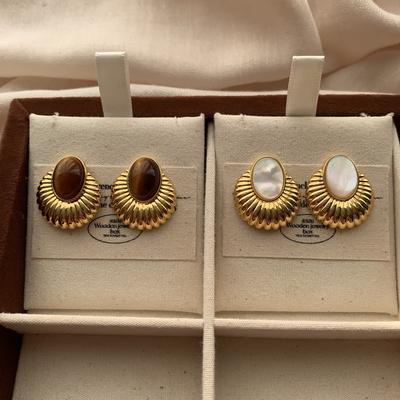 Натуральные серьги-гвоздики с тигровым глазом и перламутром, Элегантные, Легкая роскошь, Романтичные, Высококачественная мода, Трехмерные, Индивидуальность, Для офиса