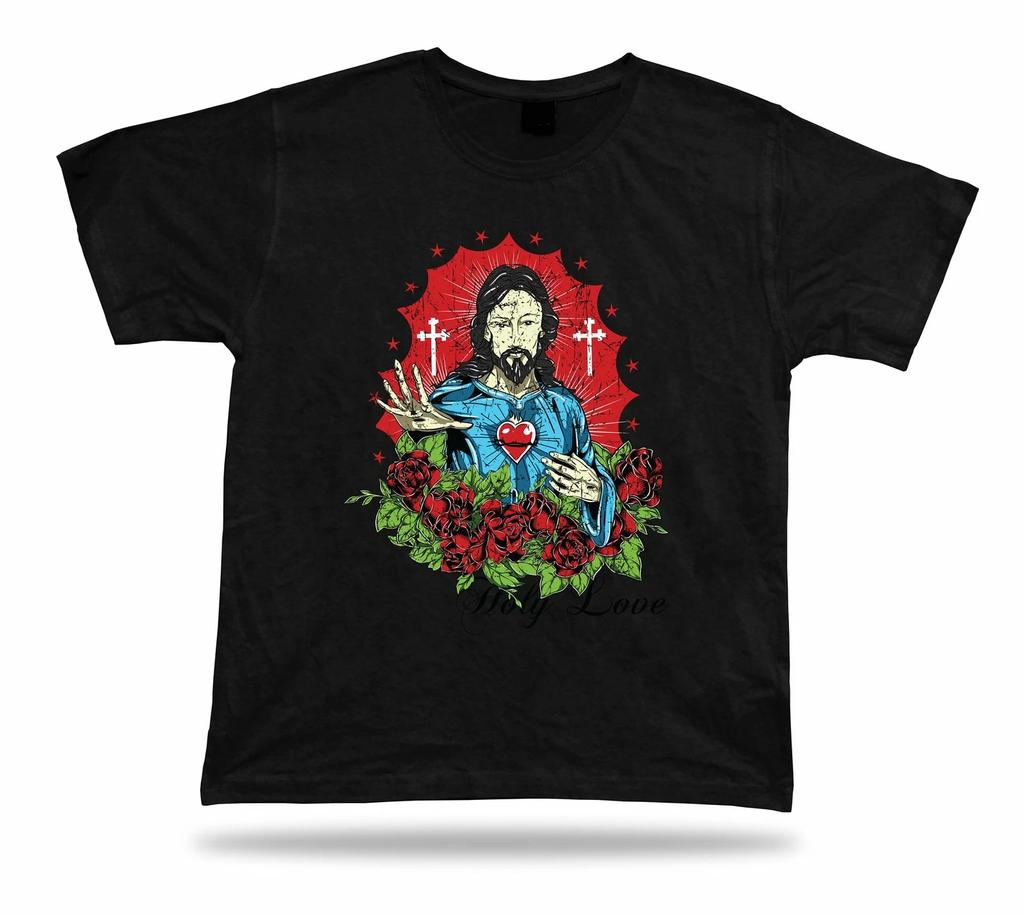 Tshirt Tee Shirt Birthday Gift Idea Holy Love Cross Jesus Christ Heart Rose Halo