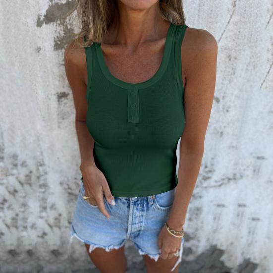 Женская жилетка с U-образным вырезом без рукавов на пуговицах, блузка-камисоль, облегающая базовая майка для пляжа, офиса, вечеринки