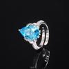 Light Luxury Simple Water Drop Pear Ring Blue Crystal Sea Blue Emerald Open Ring Women'S
