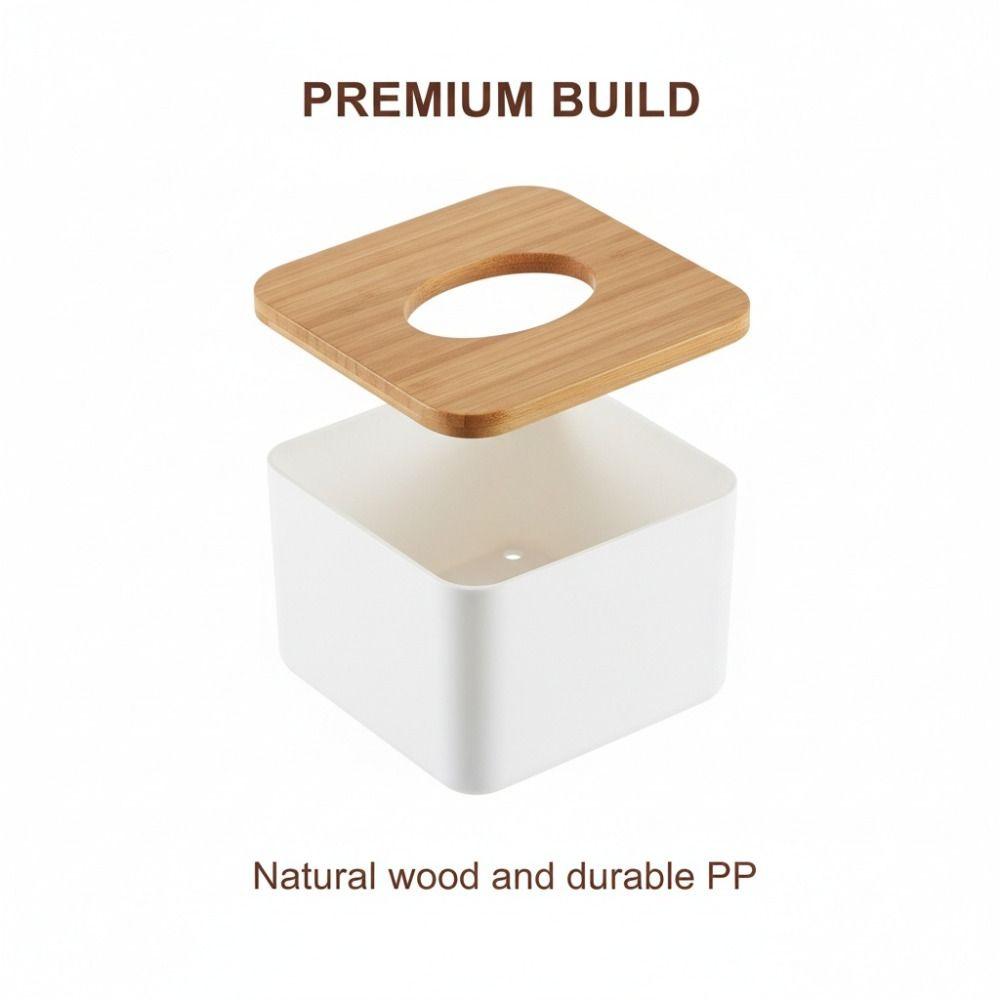 Square Tissue Box Holder Wood, PP Storage Organizer Kitchen Tissue Box Cover Home Use