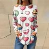 Tee Shirts For Women Casual Round Neck Long Sleeve Shirts Valentine's Day Printing Top Pullover