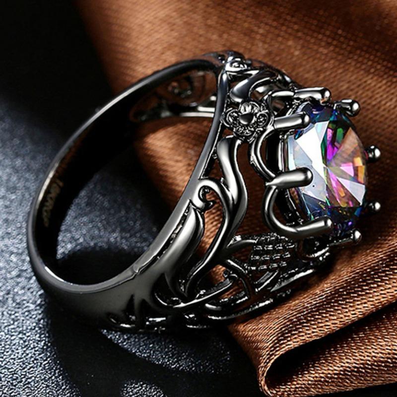New hand jewelry hot colorful stone creative retro alloy inlaid topaz ring