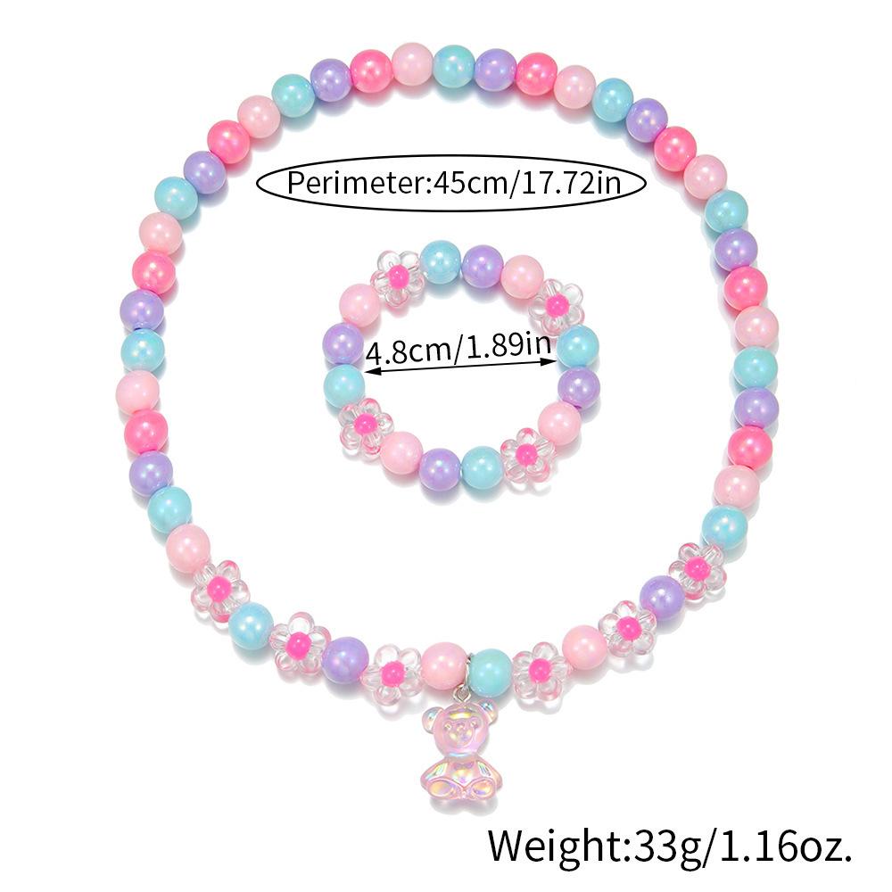 Macaron Multi-color Versatile Beaded Necklace Children's Necklace Bracelet Princess Little Girl Baby Cute Zircon Suit