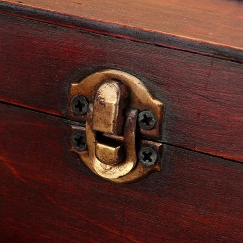 Classical Wood Box Retro Wooden Storage case Treasure Jewelry Container Organizer Pirate Jewelry Trinket Display Case Hinged Box